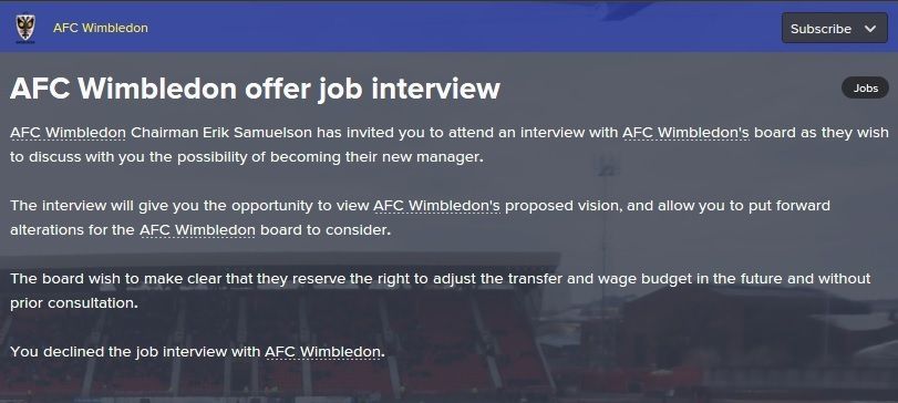 AFC Wimbledon job offer in October in season 2.jpg
