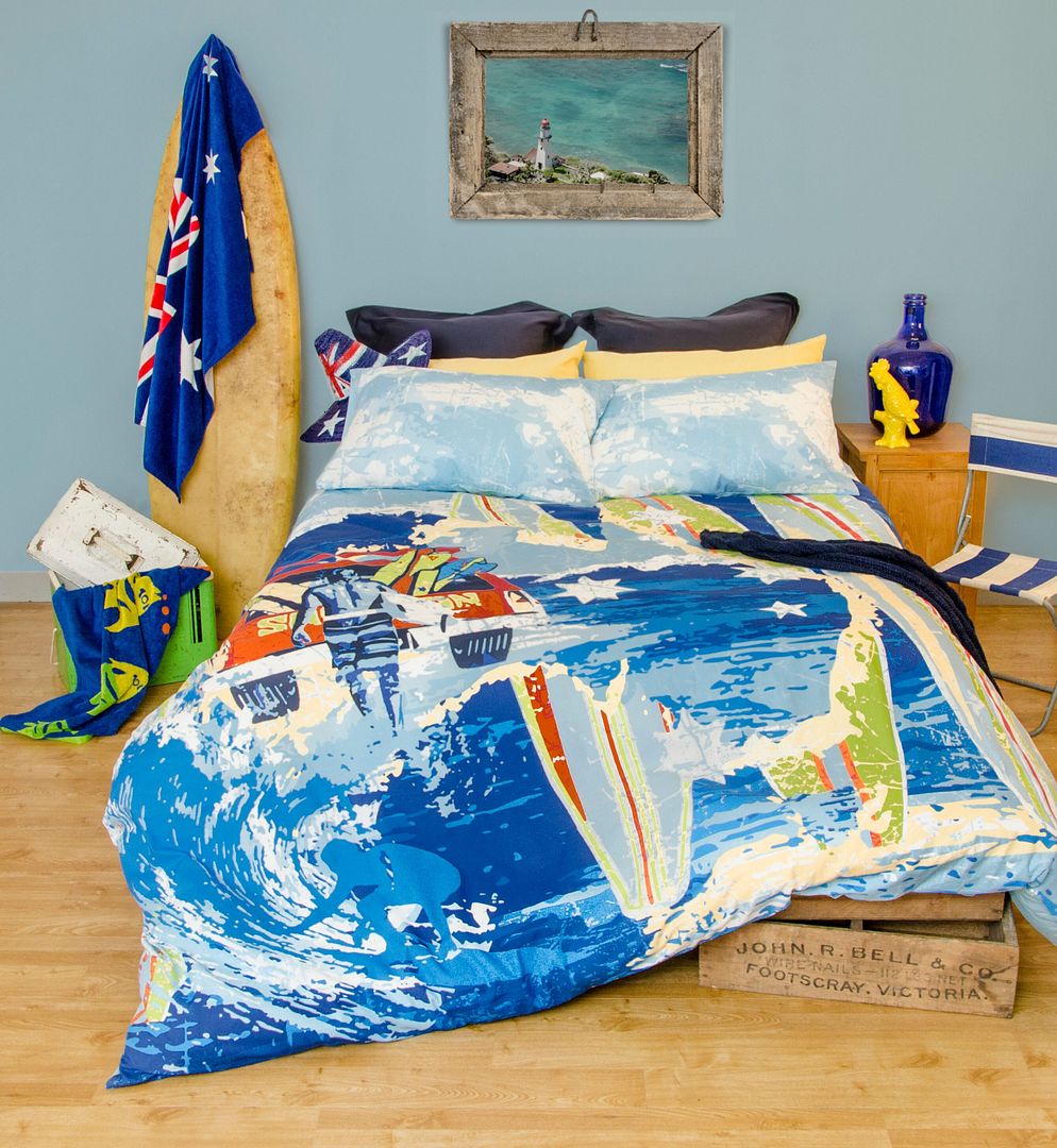 Retro Australia Surf Beach Summer Quilt Doona Cover Set Single Double