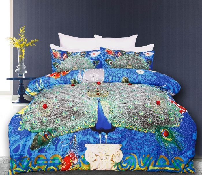 Stunning PEACOCK Blue GreenKING Size Quilt Doona Cover Set eBay