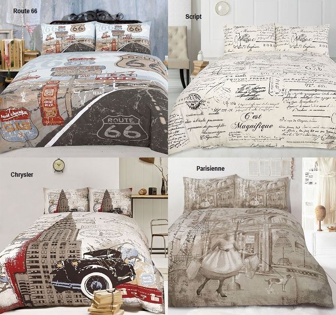 Retro Vintage Paris New York Quilt Doona Cover Set SINGLE DOUBLE
