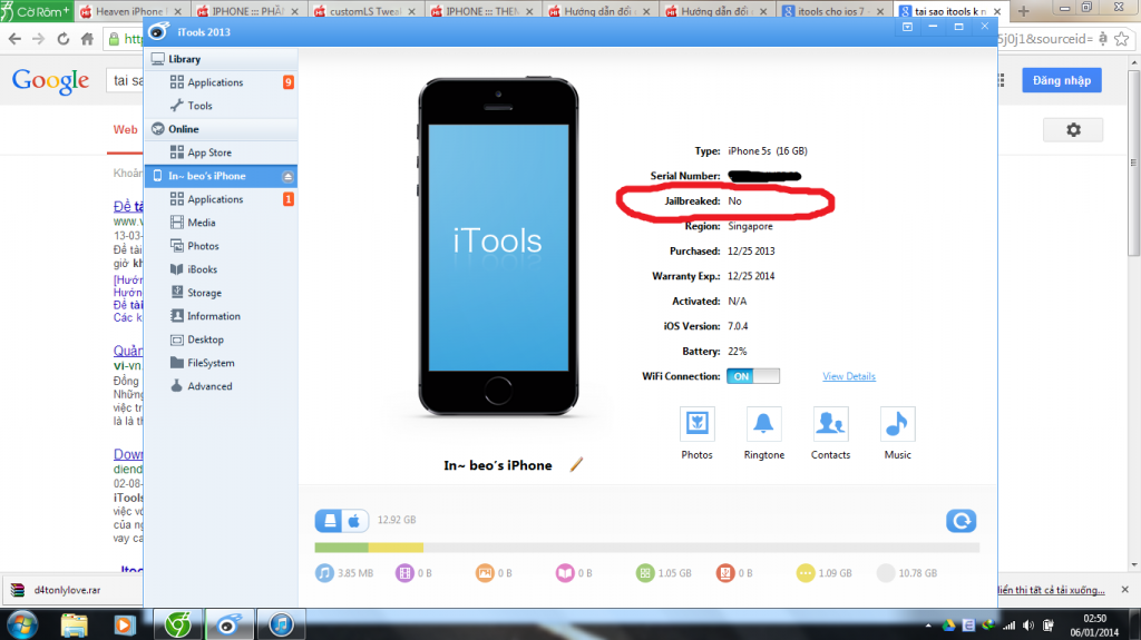 iTools k nhận đã jaibreak ip5s