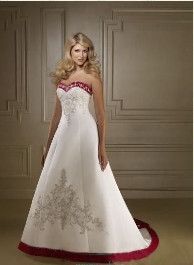 Strapless Red and White Ball Gown Wedding Dress
