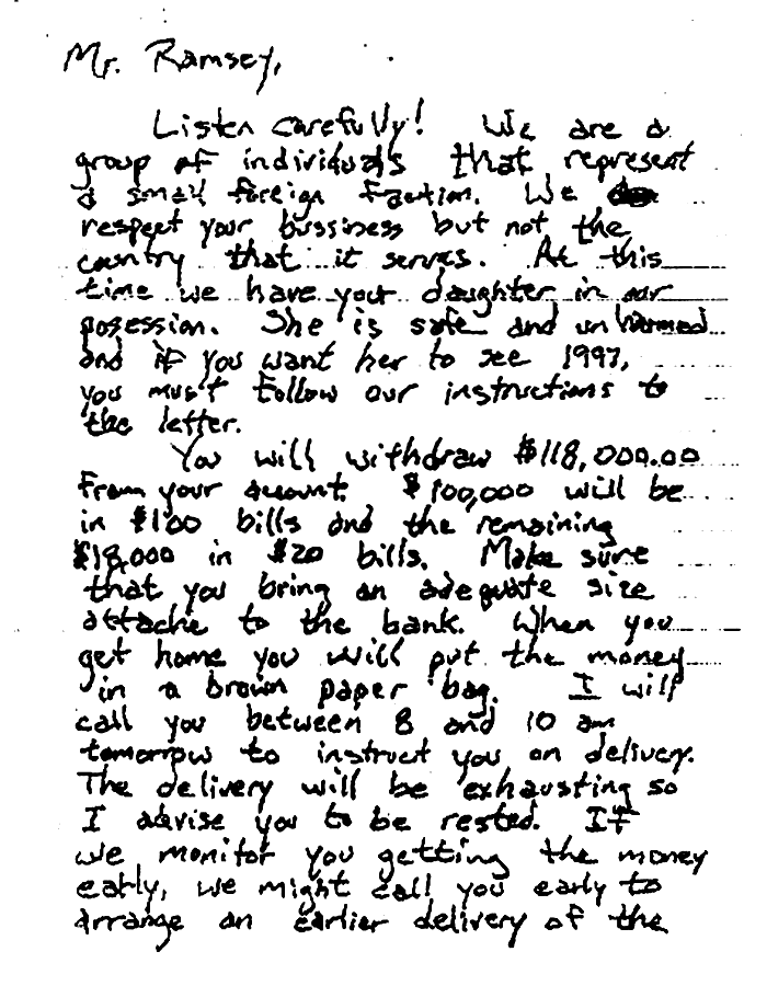 Jonbenet Ramsey Letter