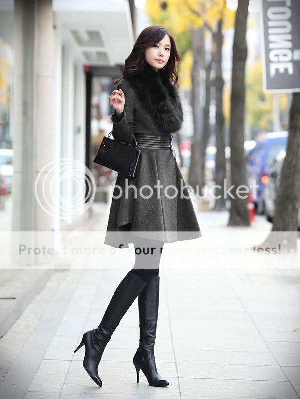 New Womens Coat Fox Fur Collars Woollen Warm Coat Size S M L XL 