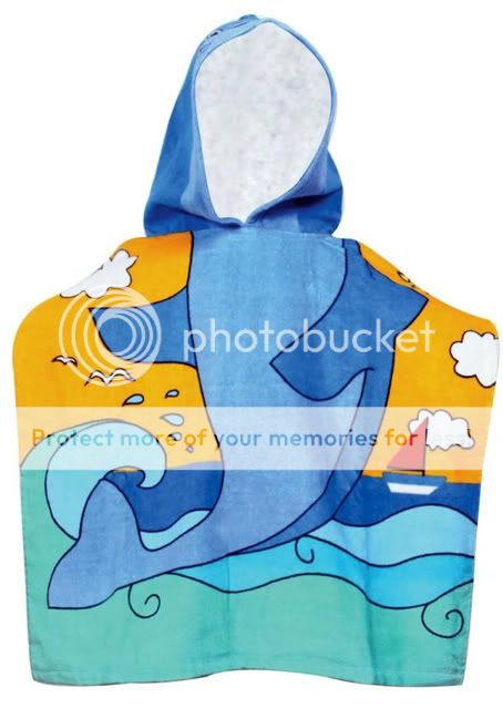 SHARK Blue~Kids Hooded Beach Towel Poncho~60cmx120cm~COTTON  