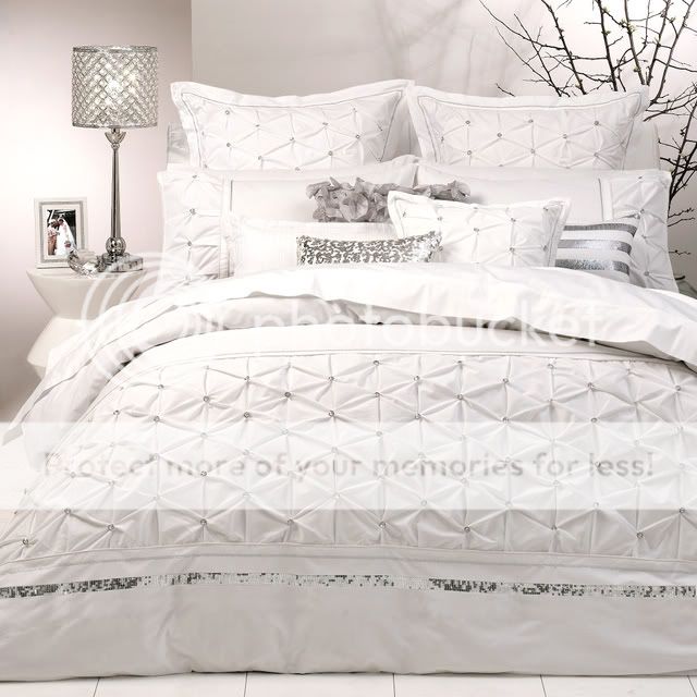 SOLITAIRE White Diamontes Sequins~QUEEN Quilt Doona Cover Set~Logan 