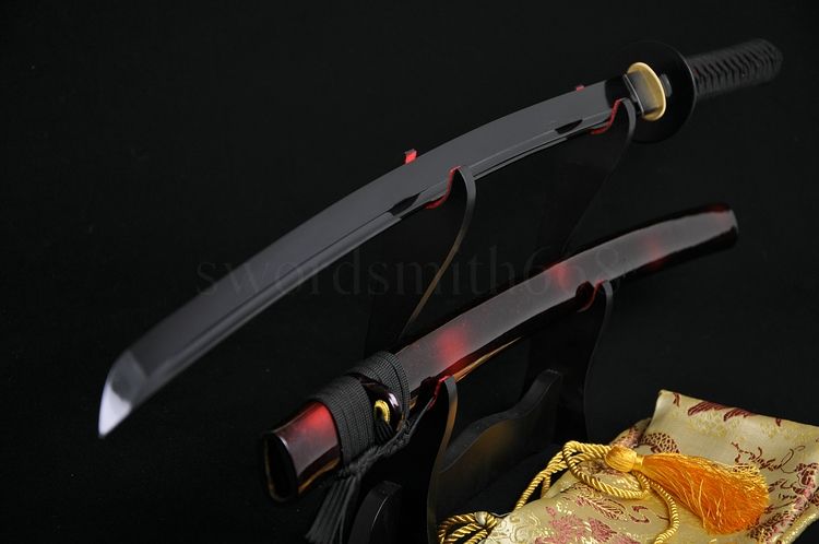 FULL BLACK STEEL FULL TANG BLADE HANDMADE Japanese SAMURAI KATANA 