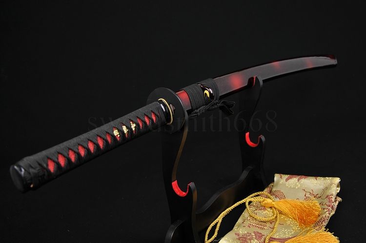 FULL BLACK STEEL FULL TANG BLADE HANDMADE Japanese SAMURAI KATANA 